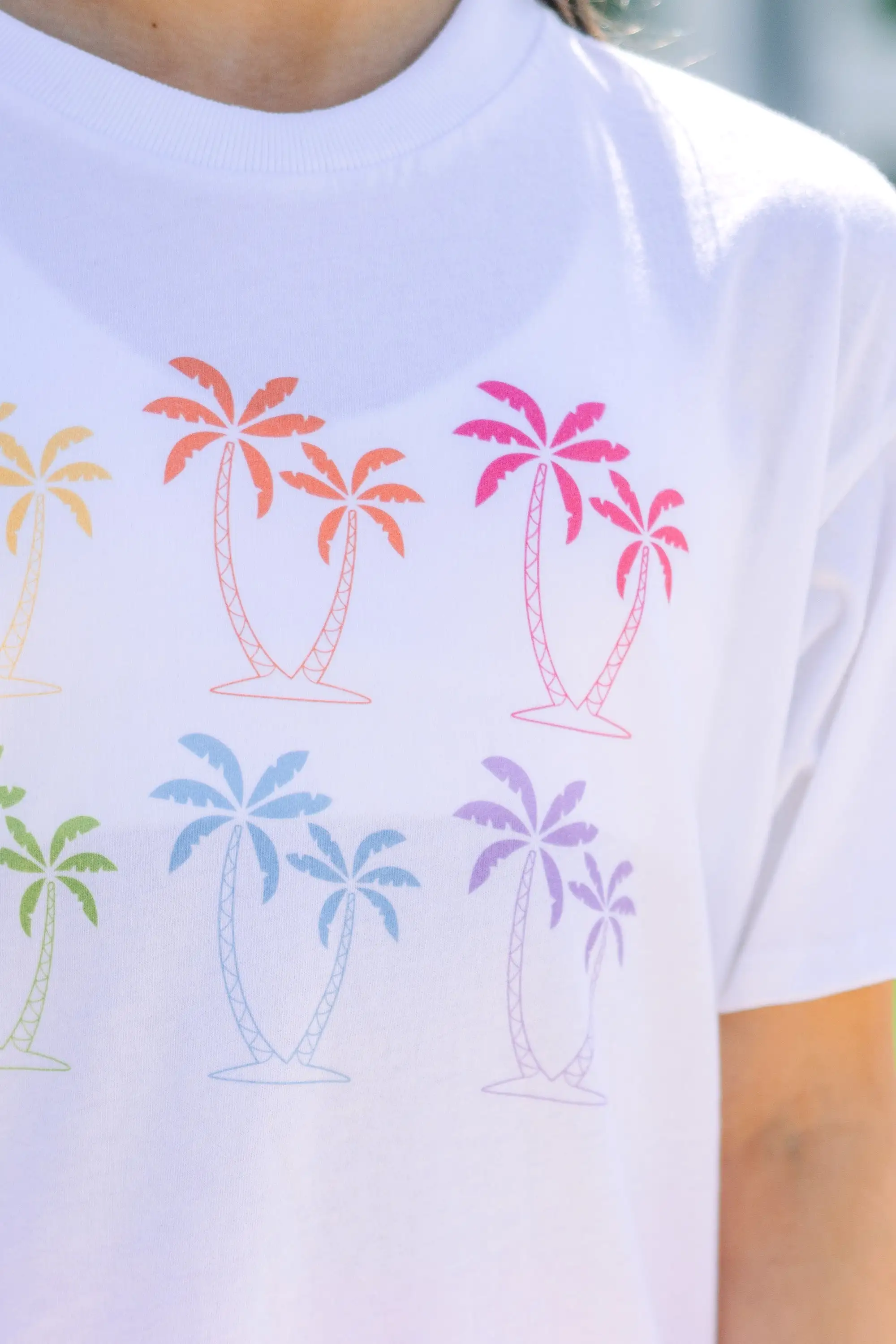 Girls: Palms Away White Oversized Graphic Tee