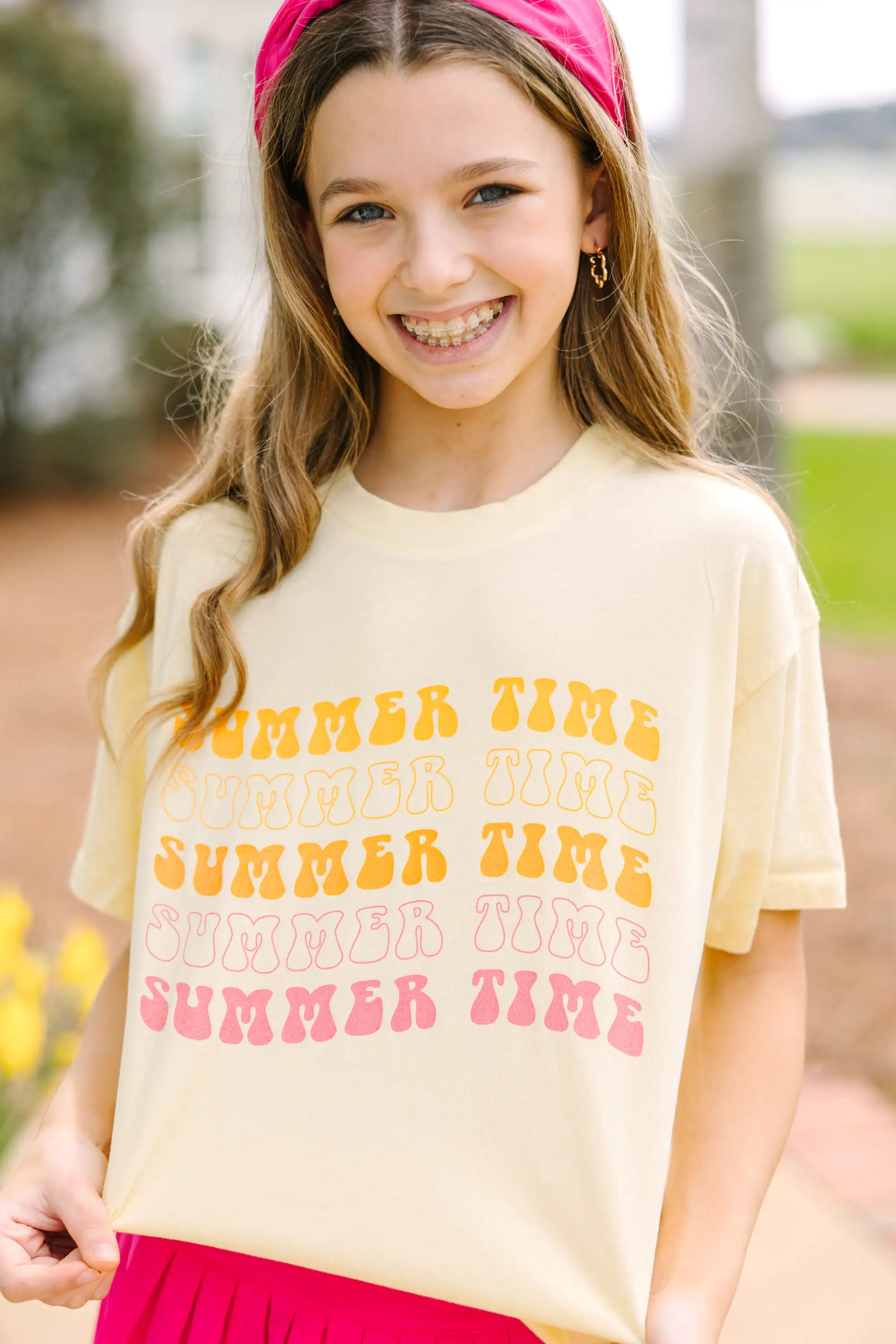 Girls: Summertime Yellow Oversized Graphic Tee