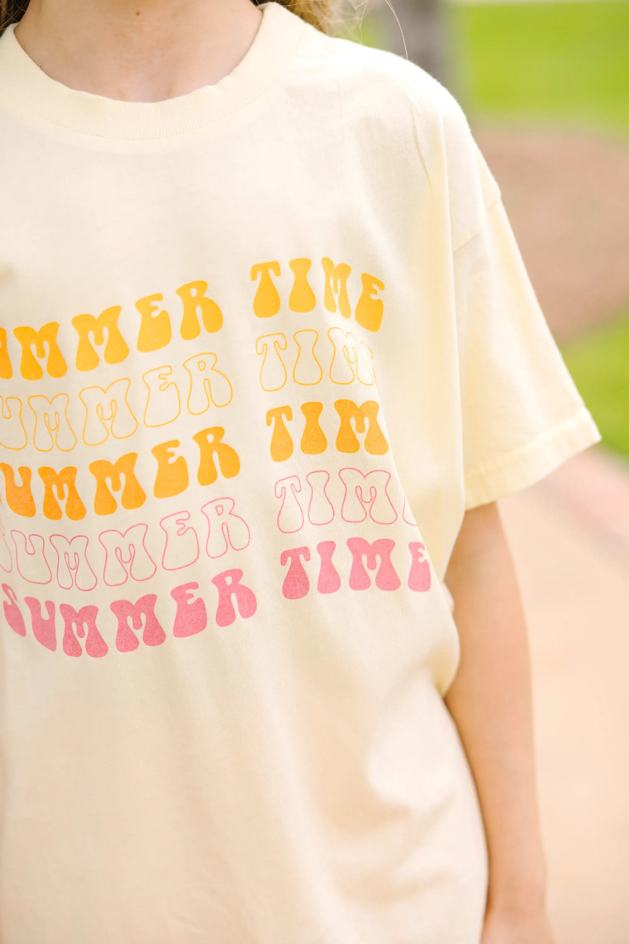 Girls: Summertime Yellow Oversized Graphic Tee