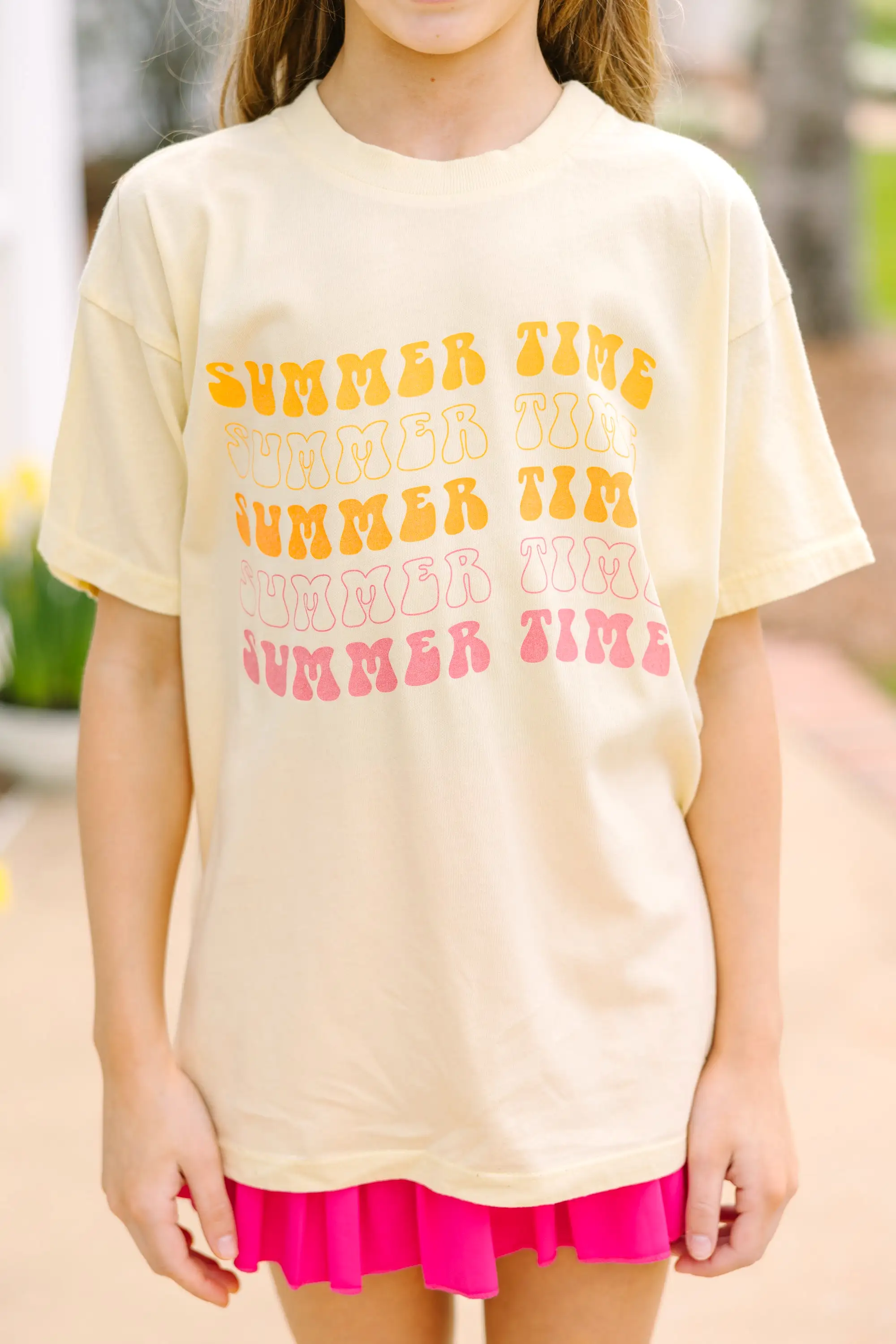 Girls: Summertime Yellow Oversized Graphic Tee