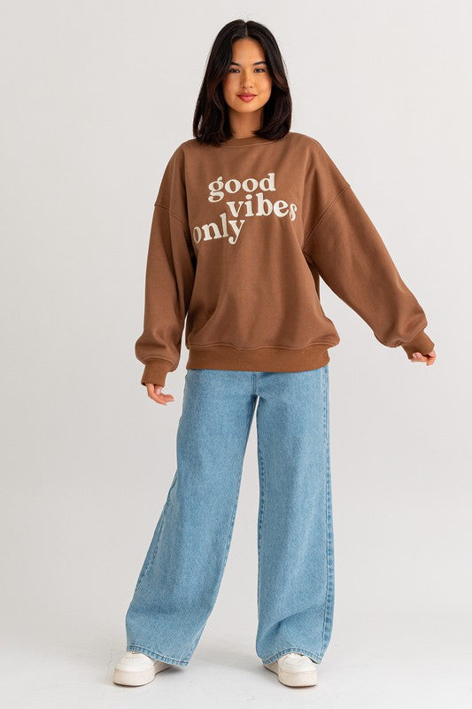 Good Vibes Only Embroidery Oversized Sweatshirt