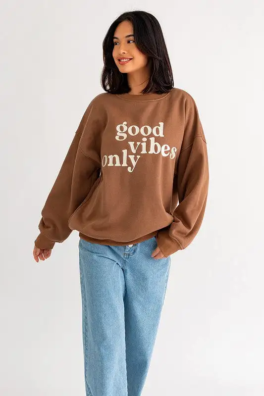 Good Vibes Only Embroidery Oversized Sweatshirt