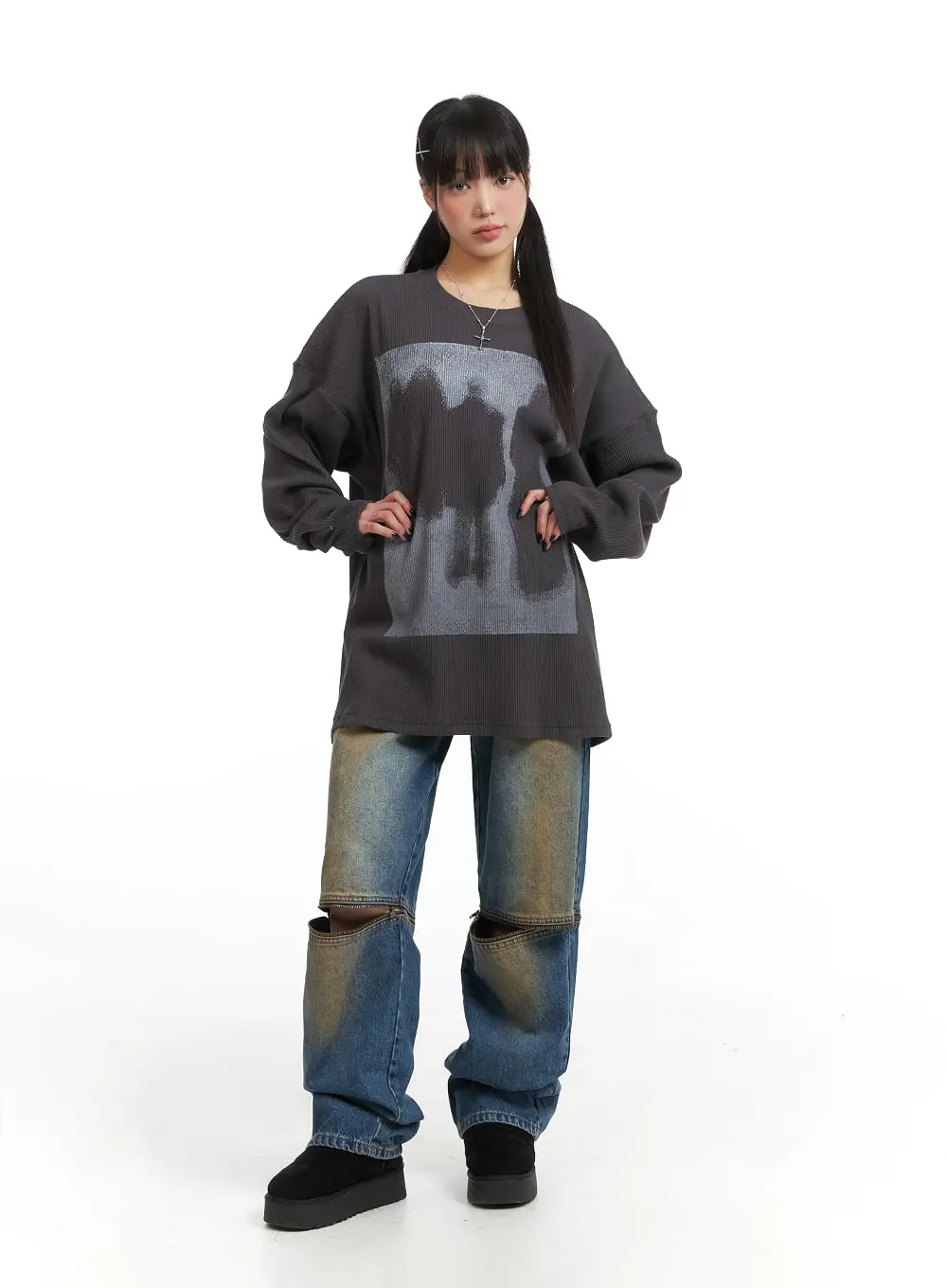 Graphic Oversized Ribbed Tee IJ410