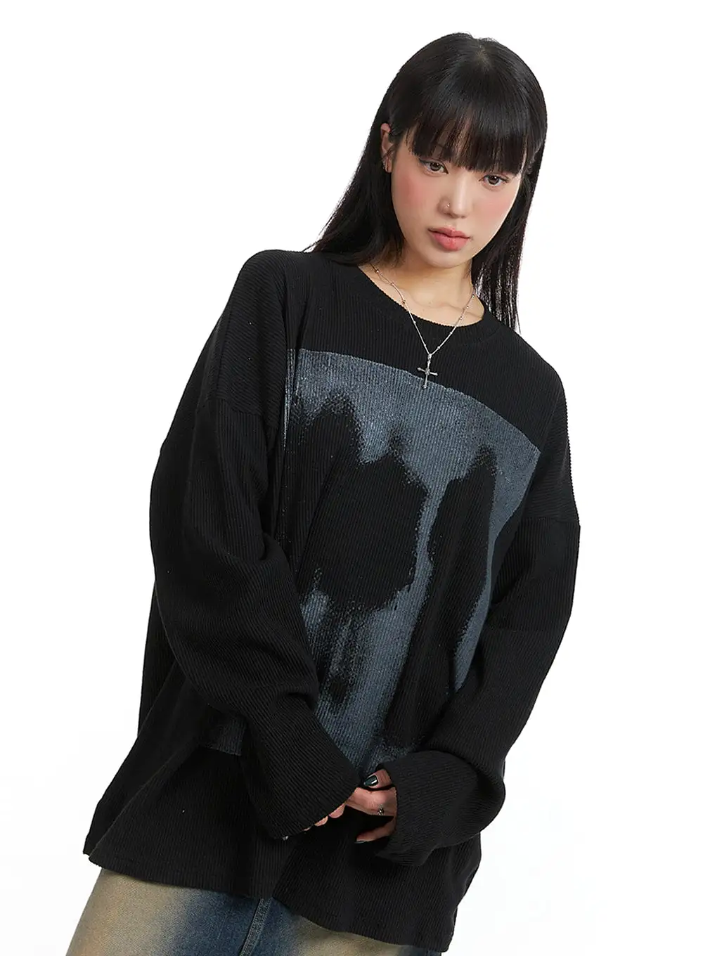 Graphic Oversized Ribbed Tee IJ410