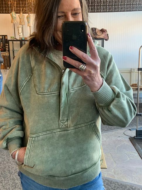 Green Mineral Washed Oversized Hoodie Sweatshirt - SML