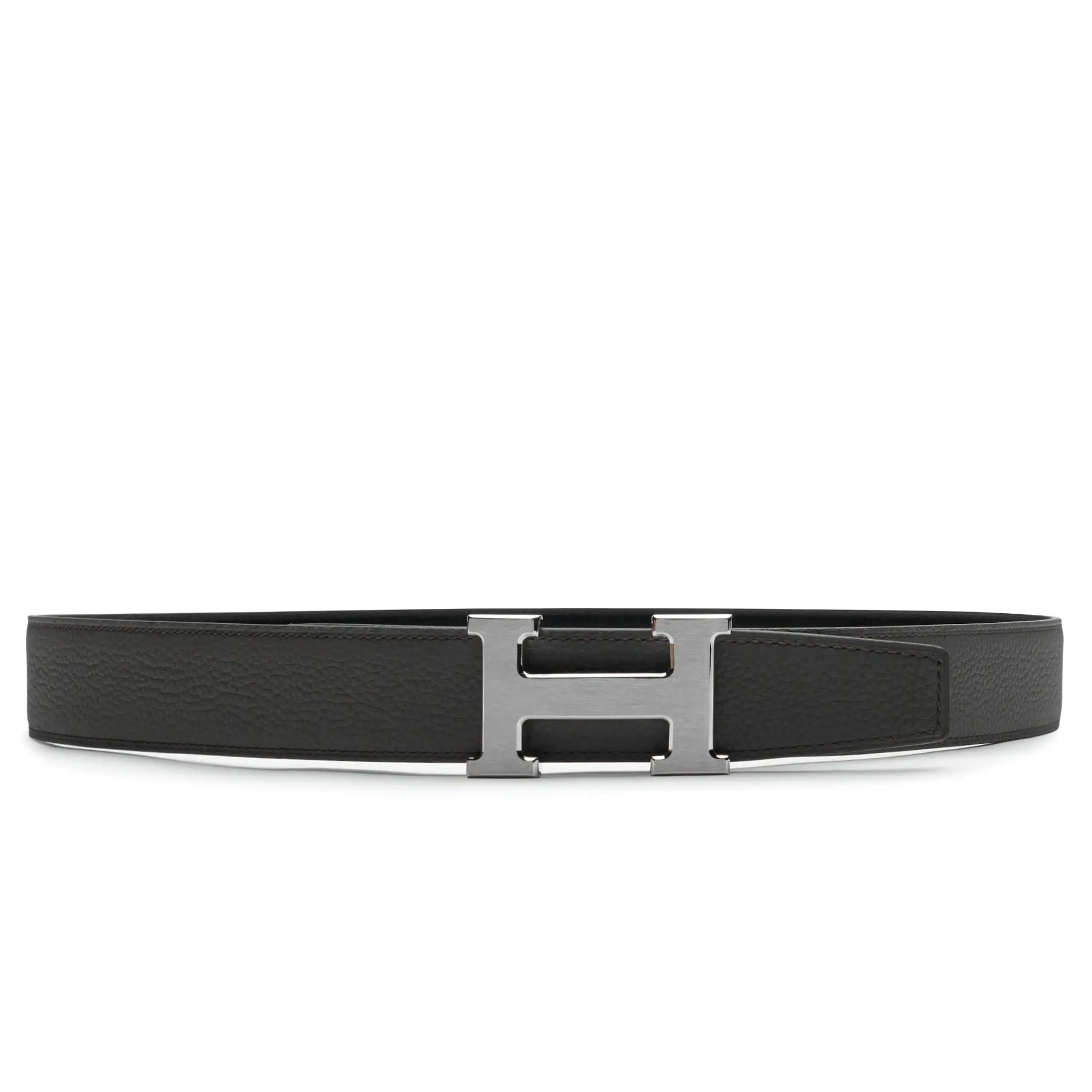 Hermes Paris H Buckle & Reversible Leather Strap 32mm Belt Noir tain