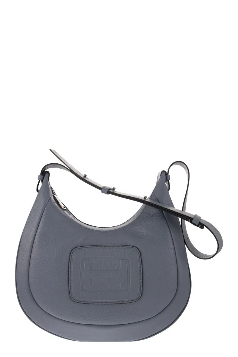 HOGAN Elegant Mini Hobo Handbag in Grained Leather with H-Buckle, Adjustable Strap, and Fabric Pouch - 31x29x10 cm