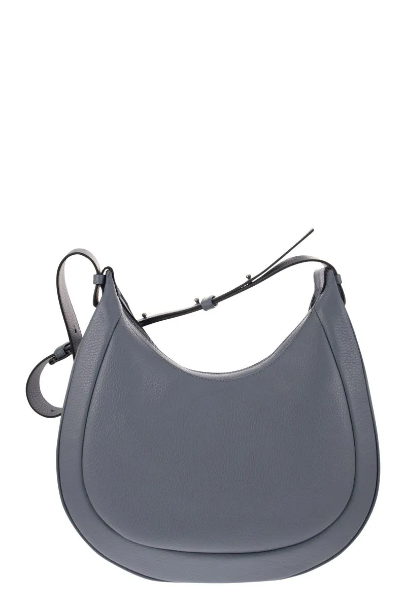 HOGAN Elegant Mini Hobo Handbag in Grained Leather with H-Buckle, Adjustable Strap, and Fabric Pouch - 31x29x10 cm