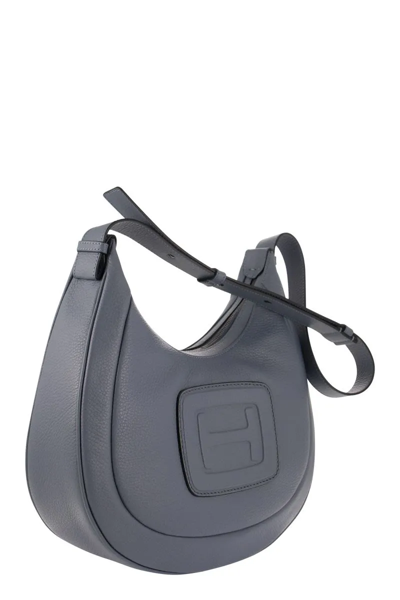 HOGAN Elegant Mini Hobo Handbag in Grained Leather with H-Buckle, Adjustable Strap, and Fabric Pouch - 31x29x10 cm