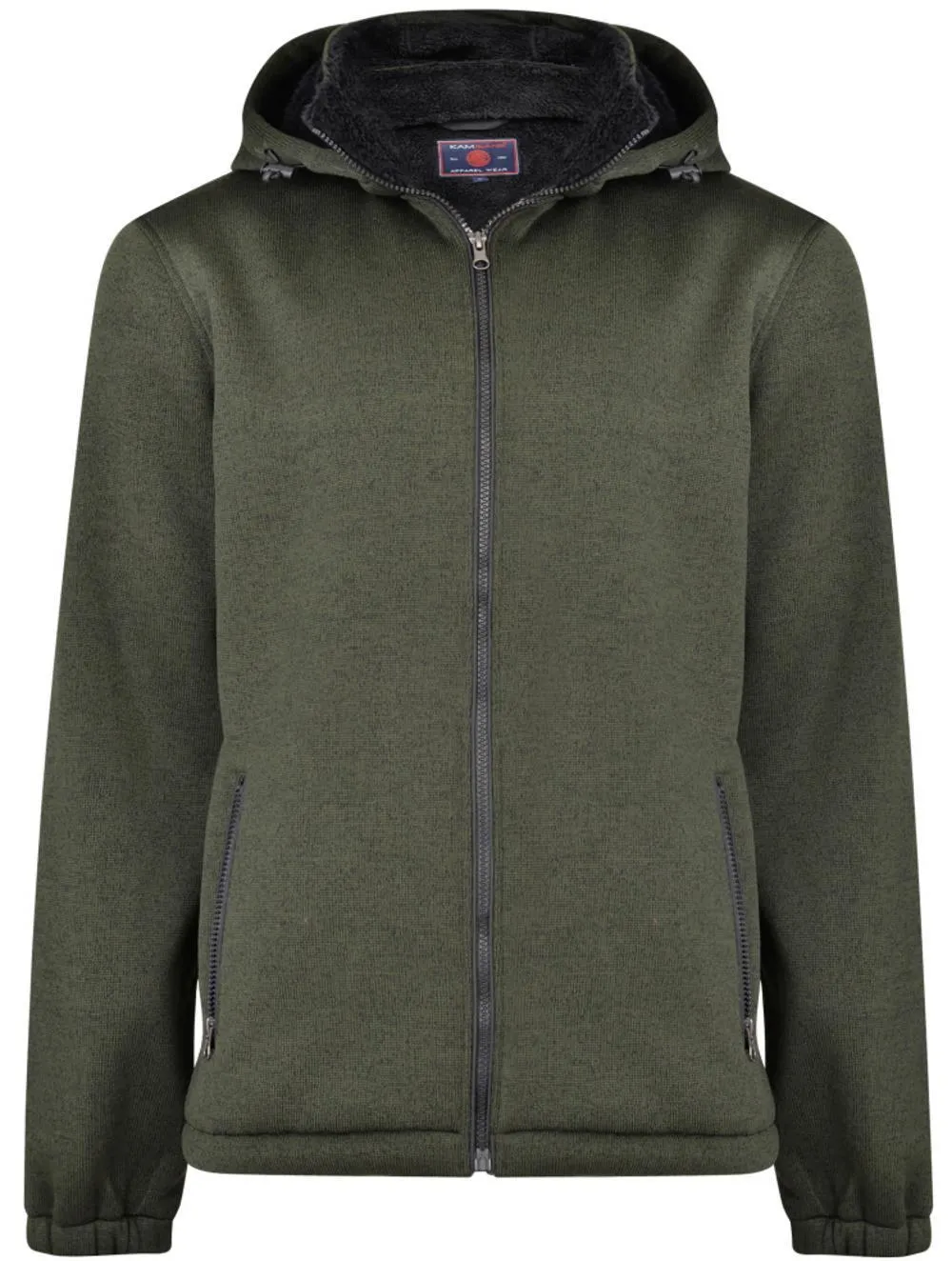 Kam Knitted Sherpa Lined Zip Through Hoody - Forest Green