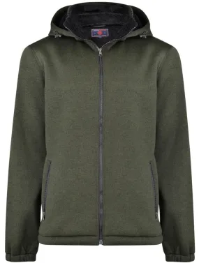 Kam Knitted Sherpa Lined Zip Through Hoody - Forest Green