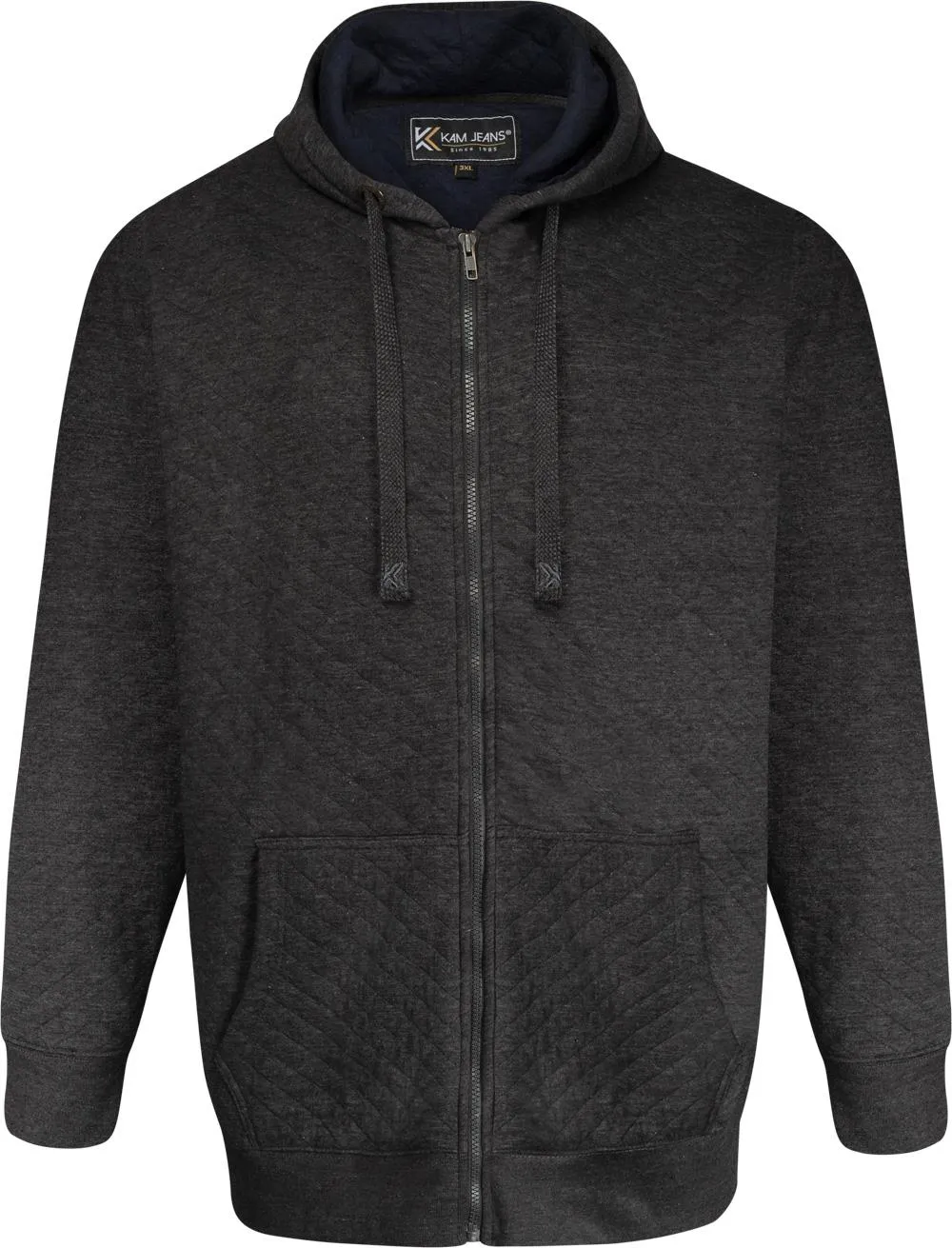 Kam Quilted Jersey Zip Through Hoody - Charcoal