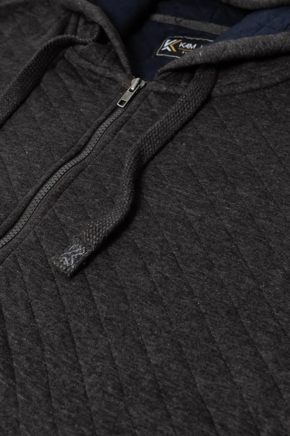 Kam Quilted Jersey Zip Through Hoody - Charcoal