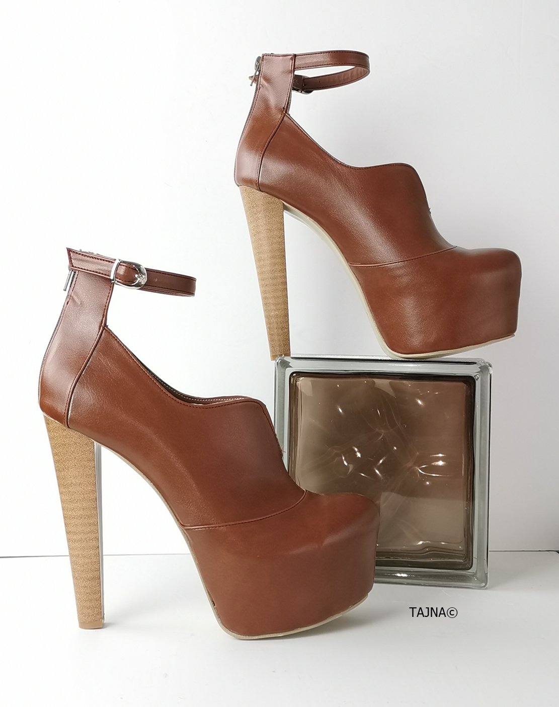 Light Brown Ankle Strap High Heel Shoes