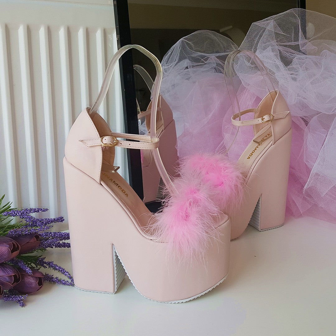 Light Pink Fury High Heel Wedge Platform Wedges