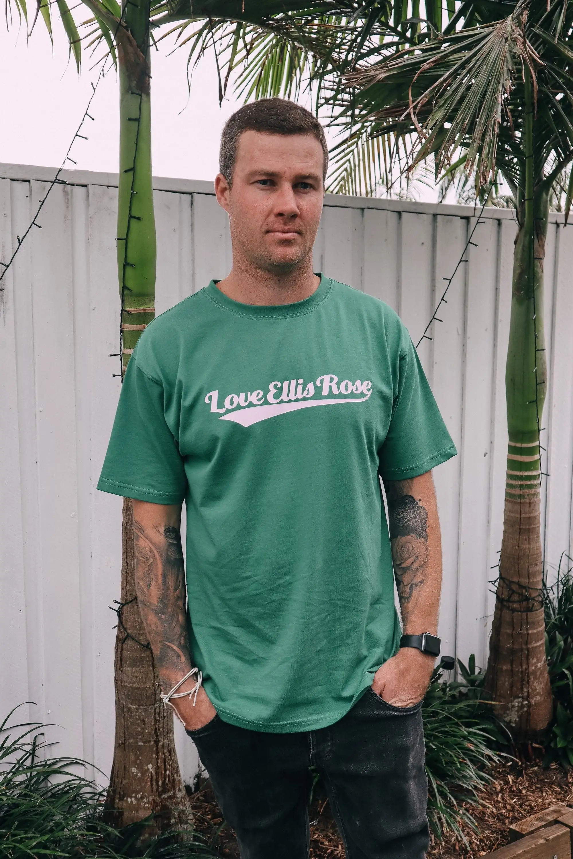 Love Ellis Rose Graphic Oversized Mens Tee - Green & white