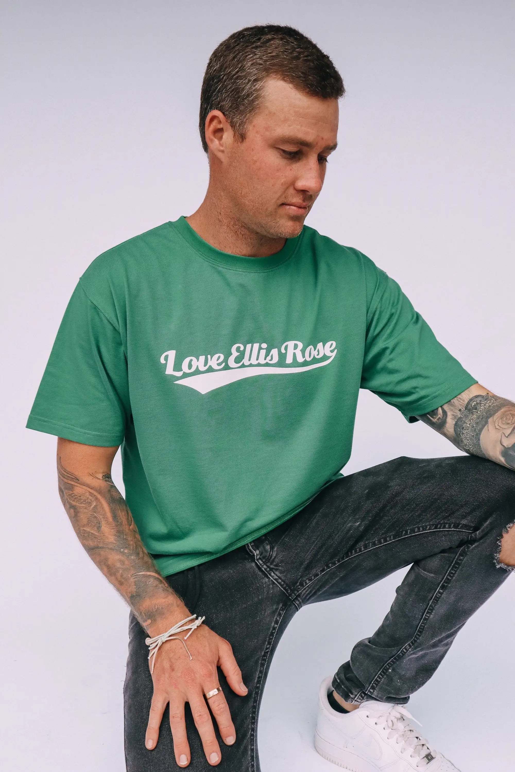 Love Ellis Rose Graphic Oversized Mens Tee - Green & white