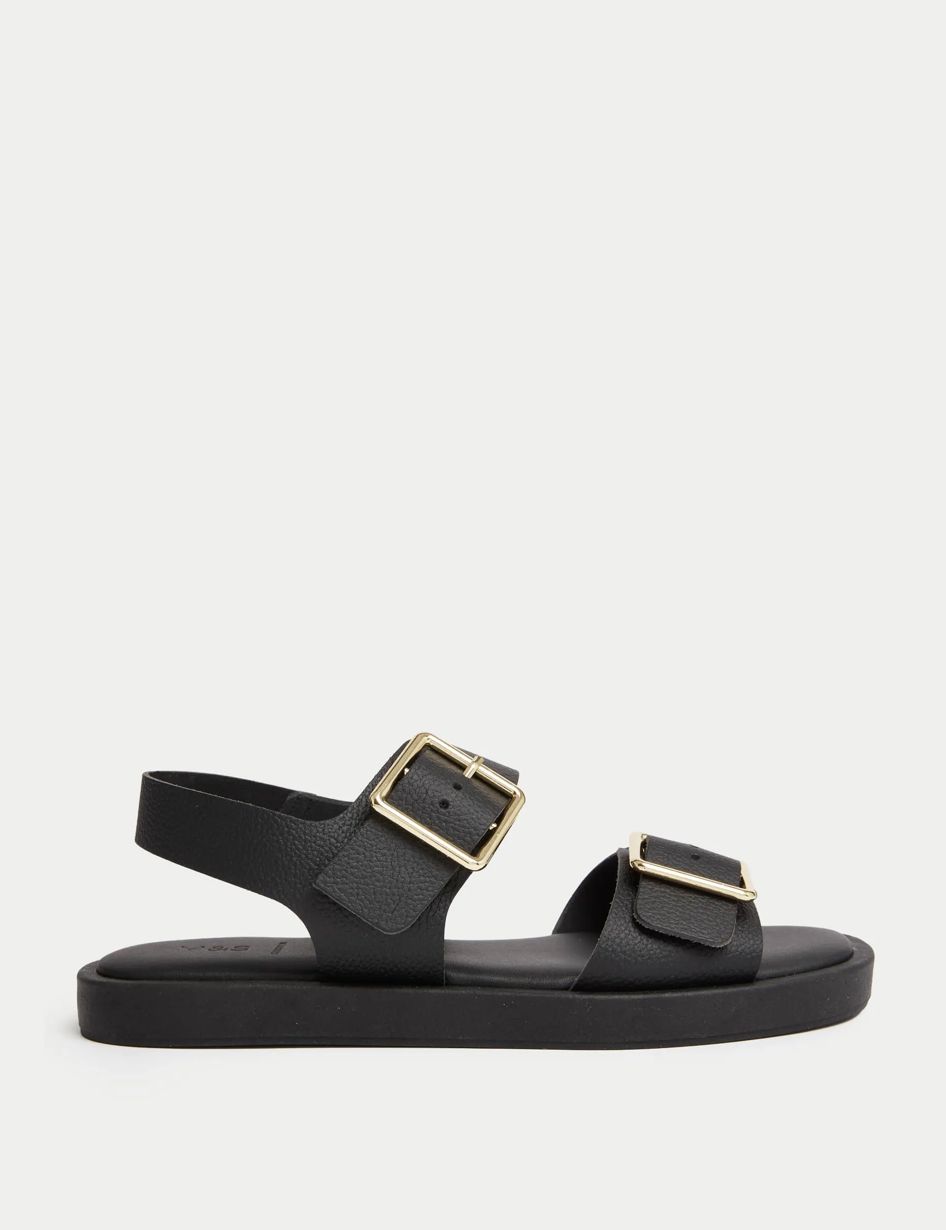 M&S Women's Leather Buckle Ankle Strap Flatform Sandals - 4.5 - Black, Black