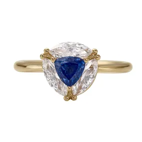 Marquise Diamond and Royal Blue Trillion Sapphire Engagement Ring