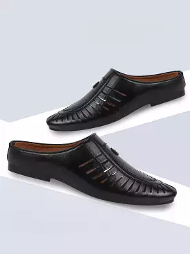 Men Black Back Open Laser Cut Ethnic Juttis & Mojaris