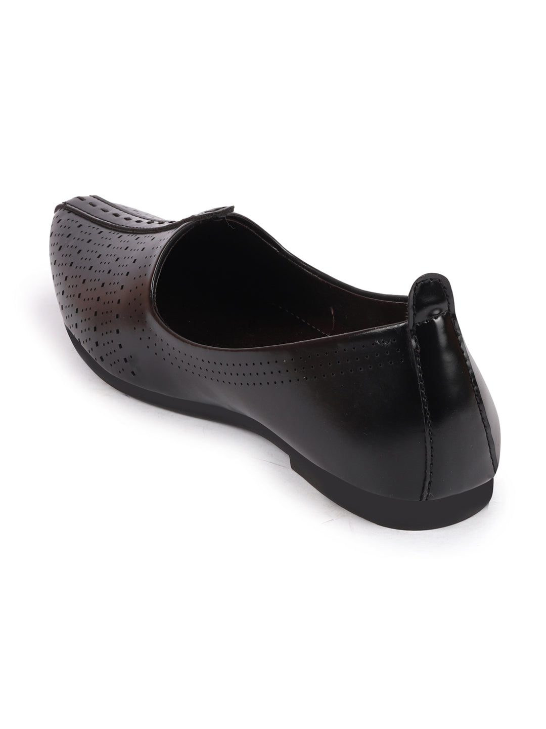 Men Black Laser Cut Design Broad Feet Ethnic Slip On Wedding Juttis and Mojaris