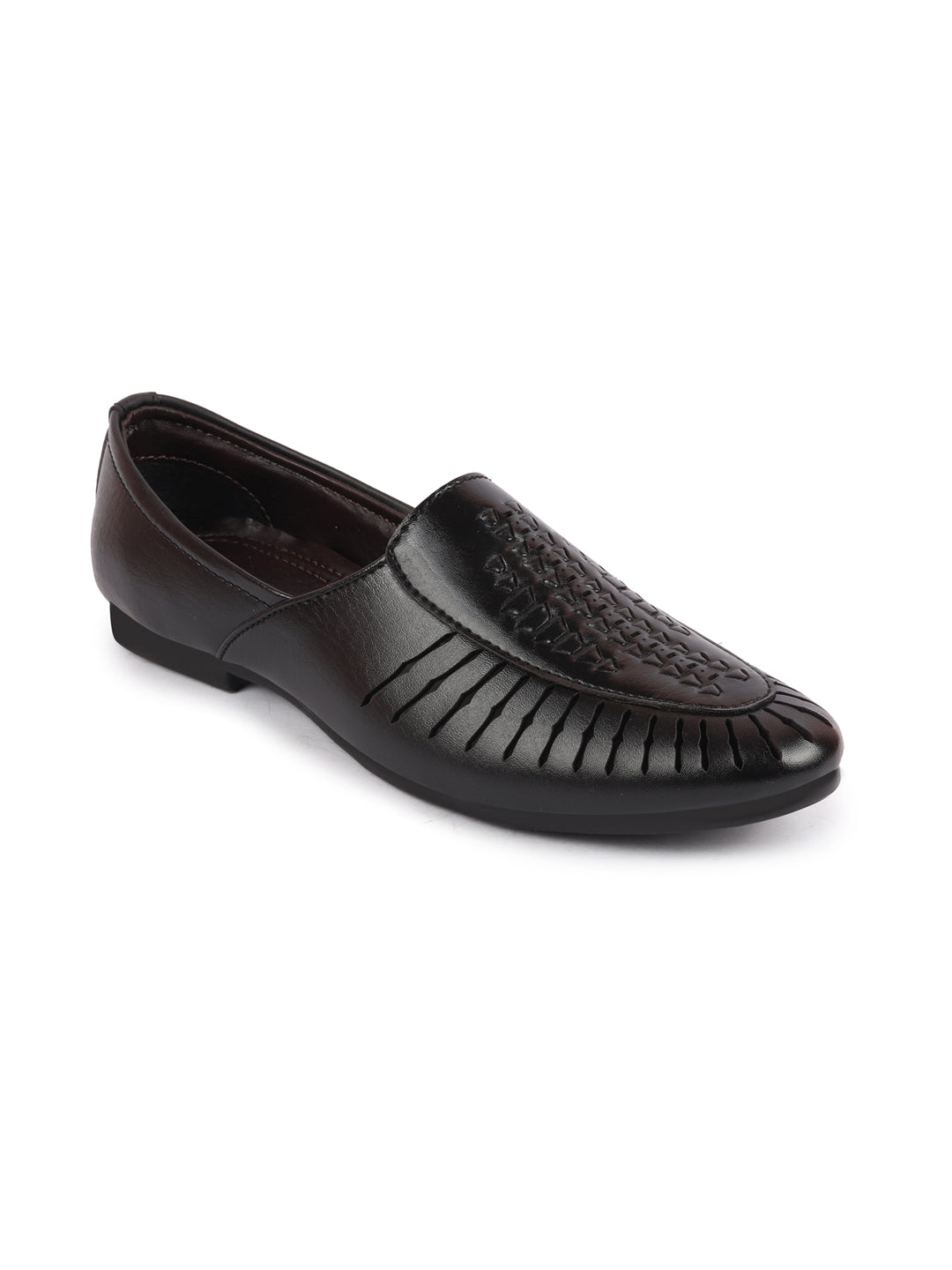 Men Black Laser Cut Design Ethnic Slip On Party Juttis and Mojaris