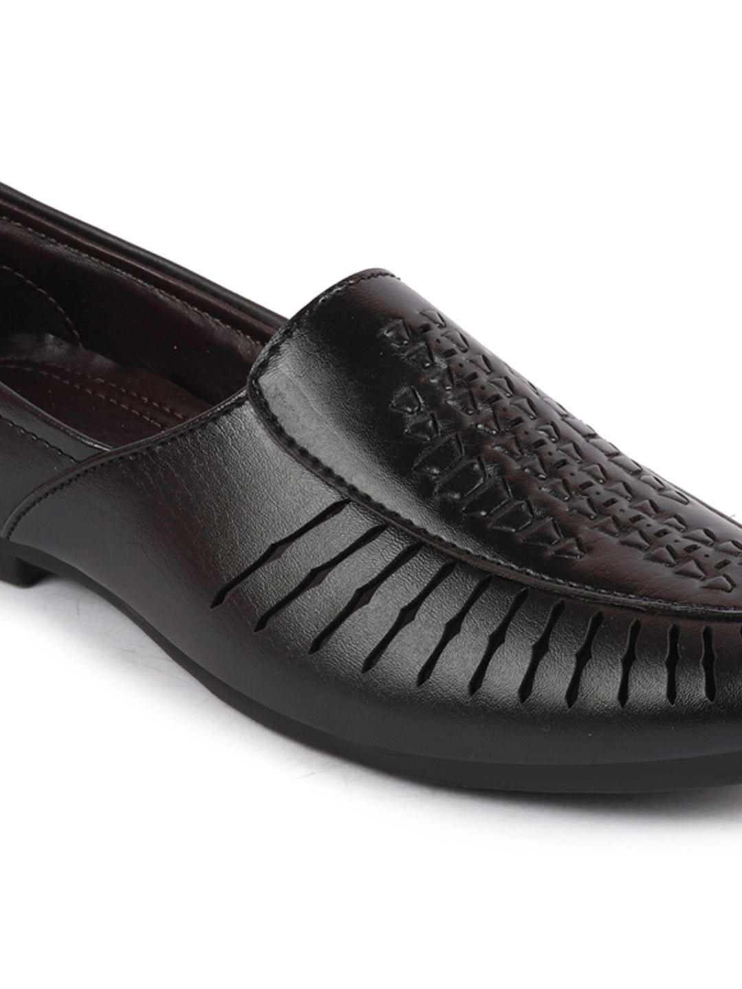 Men Black Laser Cut Design Ethnic Slip On Party Juttis and Mojaris