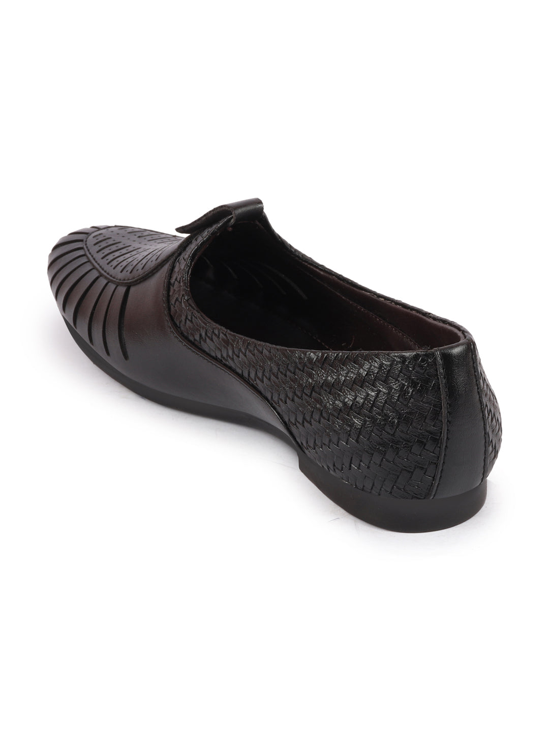 Men Black Laser Cut Knitted Design Ethnic Wedding Slip On Juttis and Mojaris