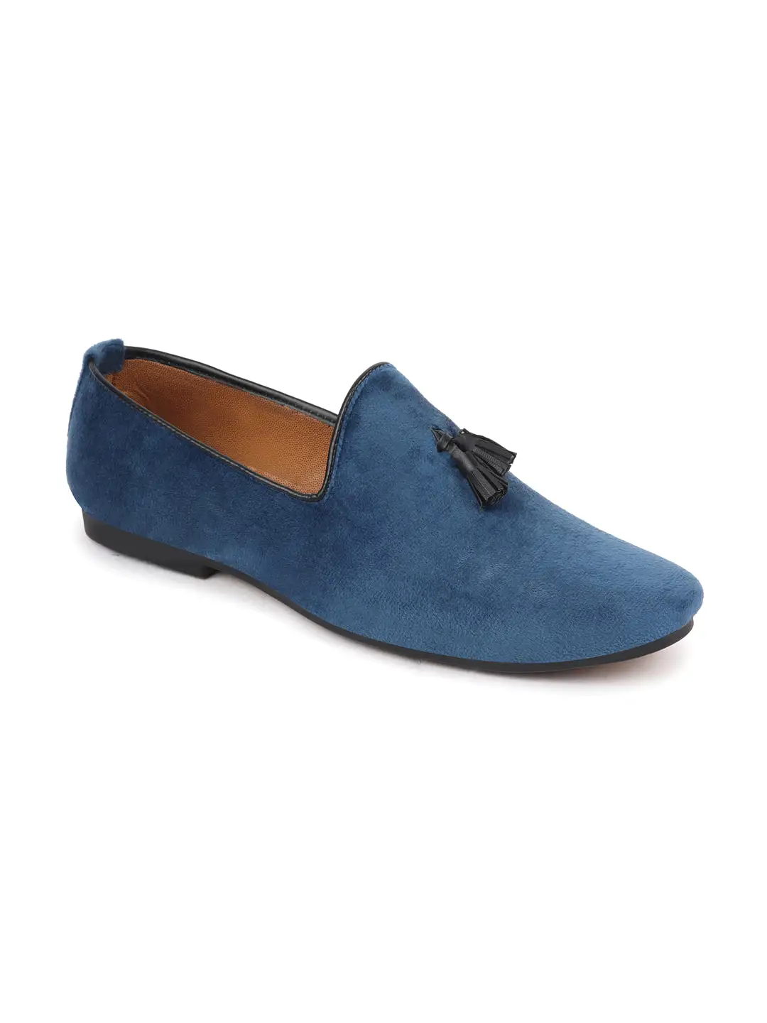 Men Blue Casual Velvet Slip-On Loafers