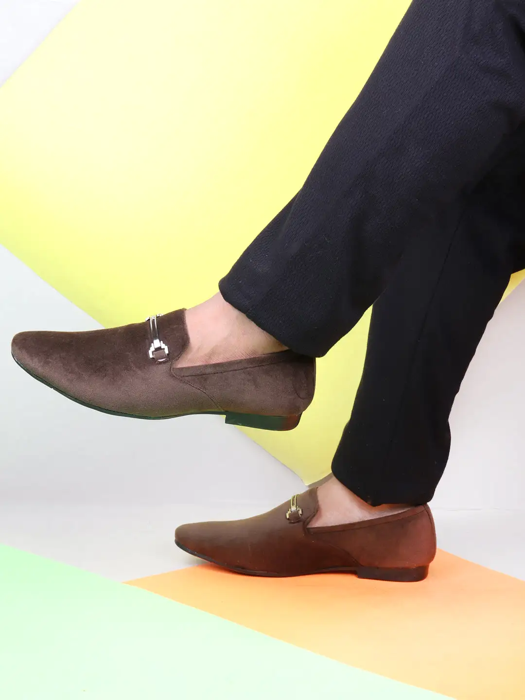 Men Brown Casual Velvet Slip-On Loafers