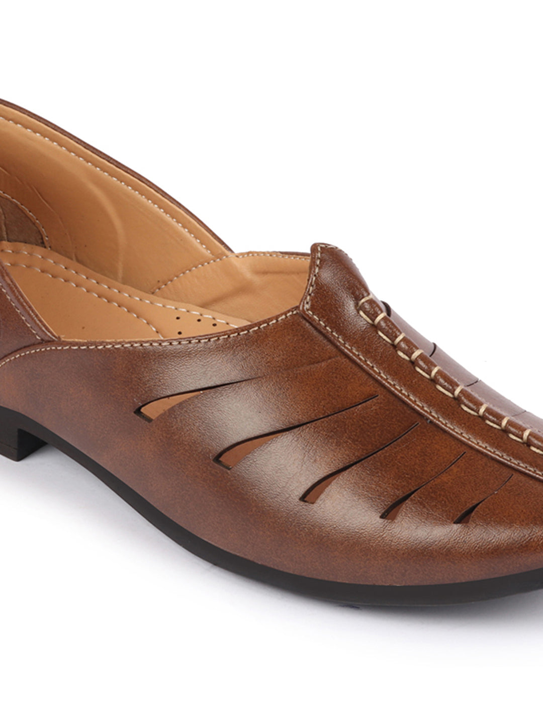 Men Brown Ethnic Wedding Party Laser Cut Design Slip On Juttis and Mojaris