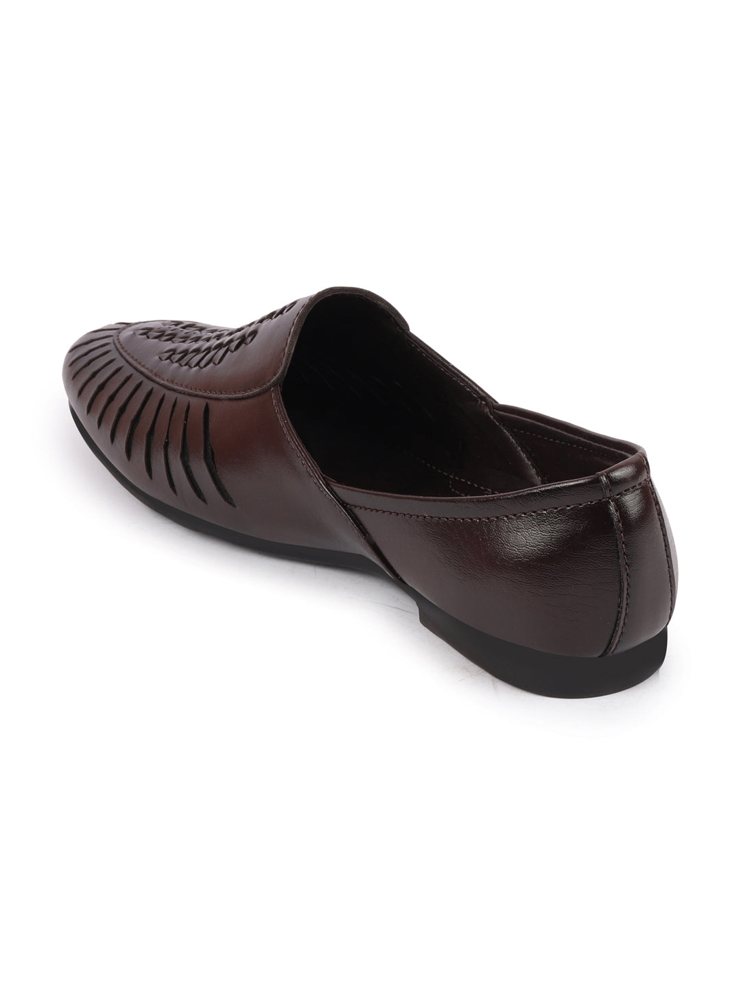 Men Brown Laser Cut Design Ethnic Slip On Party Juttis and Mojaris