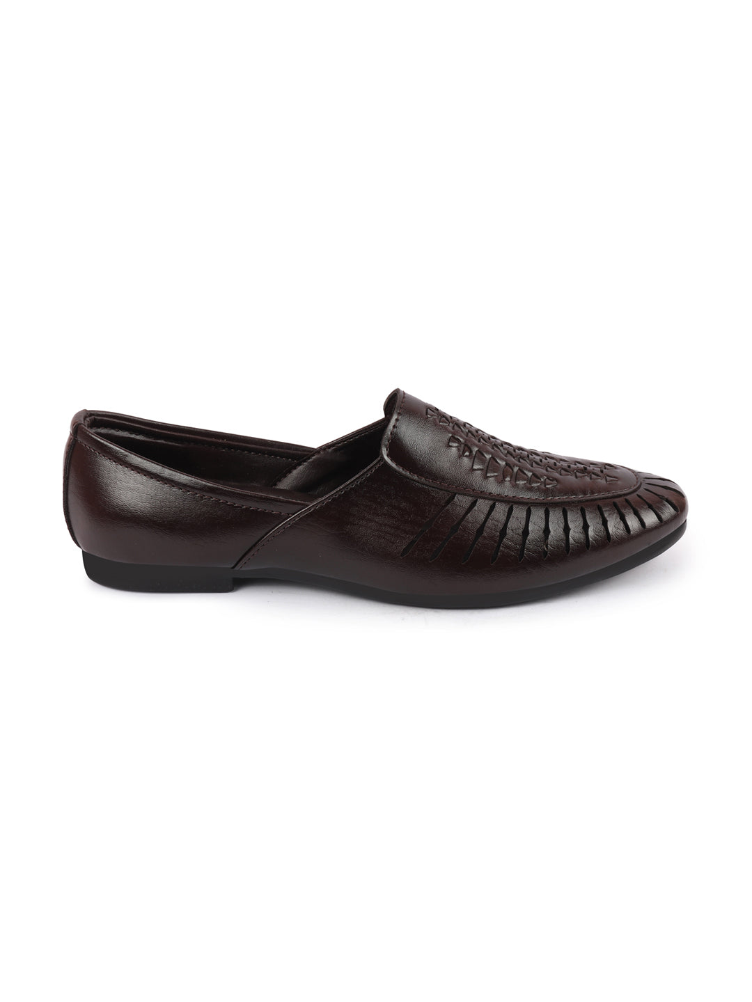 Men Brown Laser Cut Design Ethnic Slip On Party Juttis and Mojaris