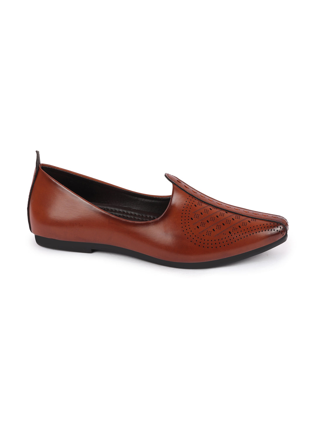 Men Brown Laser Cut Design Ethnic Slip On Wedding Juttis and Mojaris