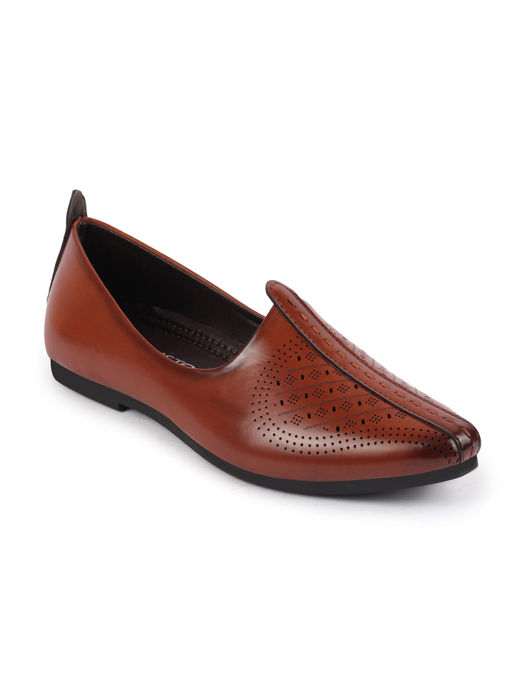 Men Brown Laser Cut Design Ethnic Slip On Wedding Juttis and Mojaris