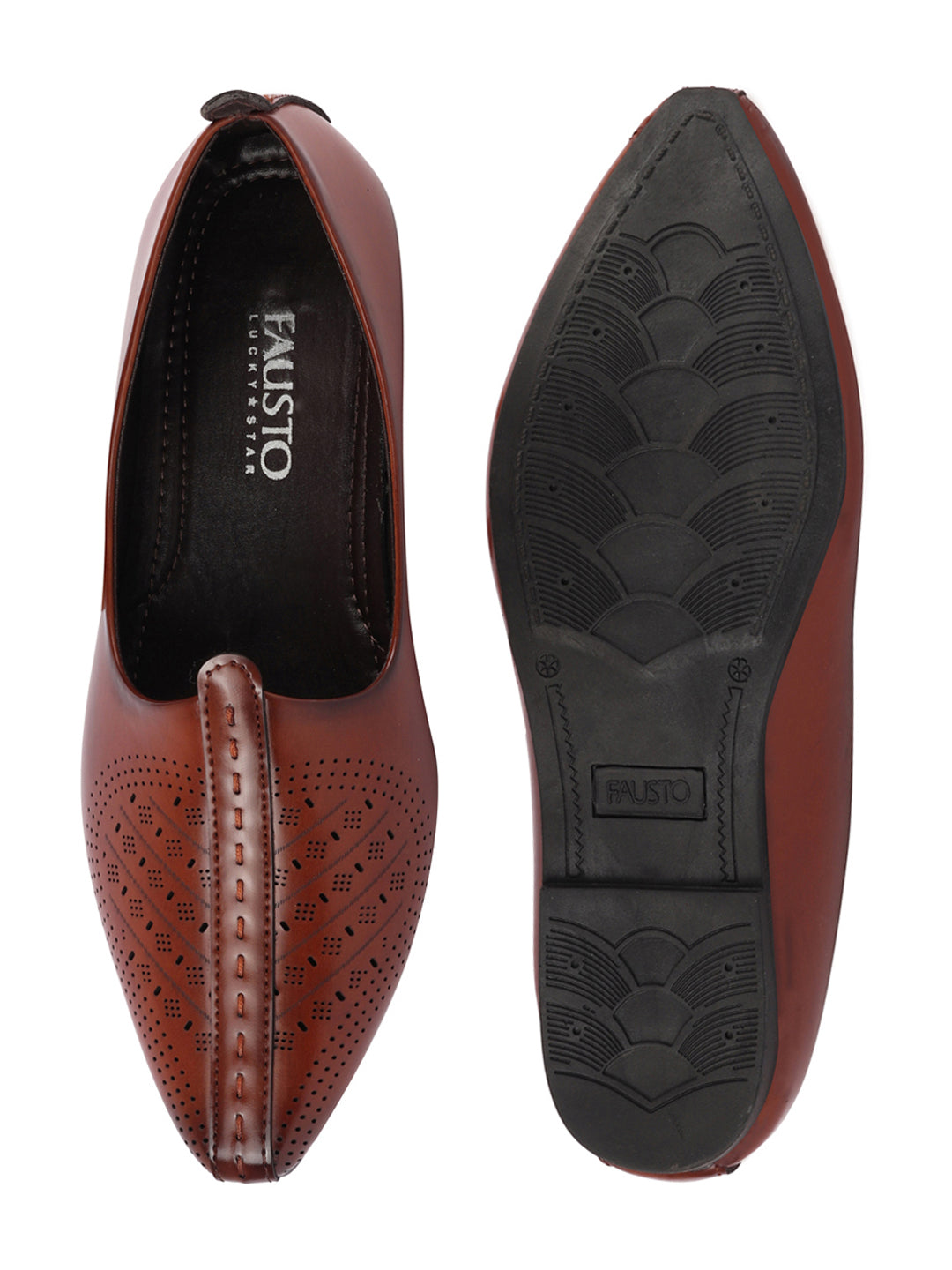 Men Brown Laser Cut Design Ethnic Slip On Wedding Juttis and Mojaris