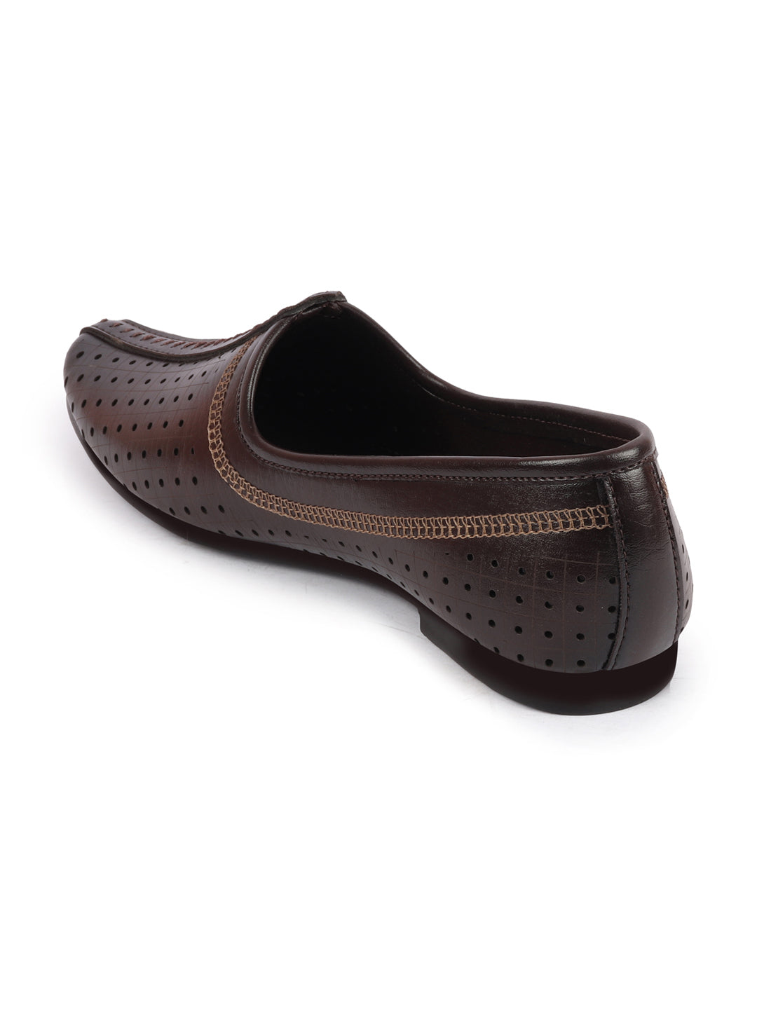 Men Brown Laser Cut Design Stitched Ethnic Party Slip On Juttis and Mojaris