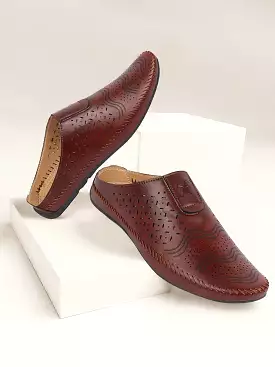 Men Maroon Ethnic Wedding Party Back Open Laser Cut Design Juttis and Mojaris