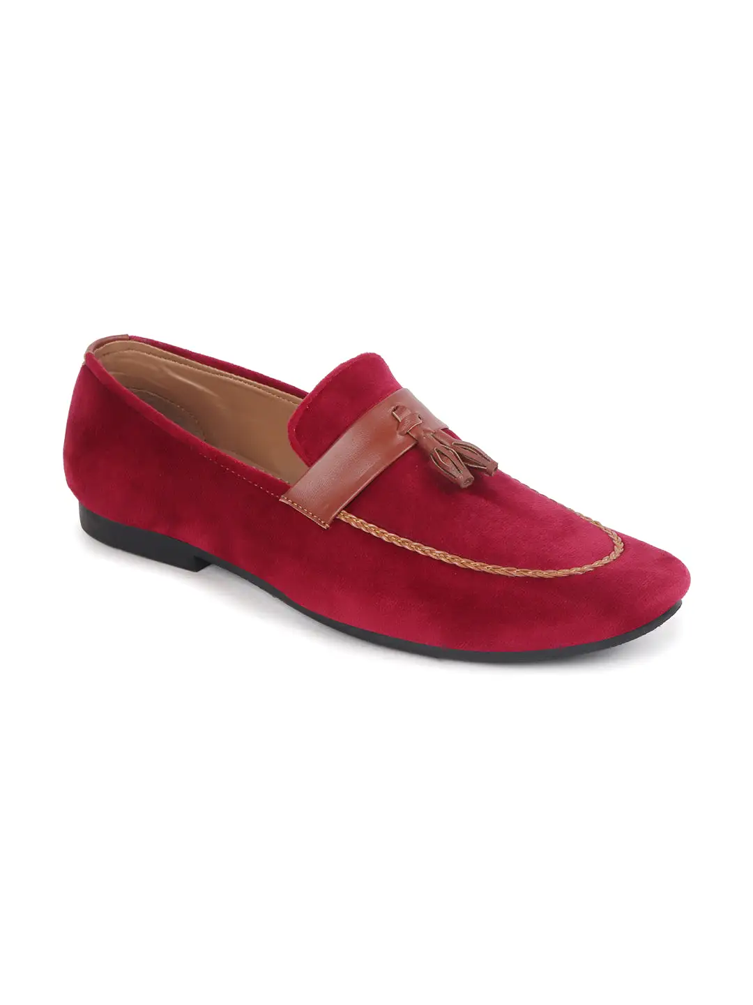 Men Red Casual Velvet Slip-On Loafers