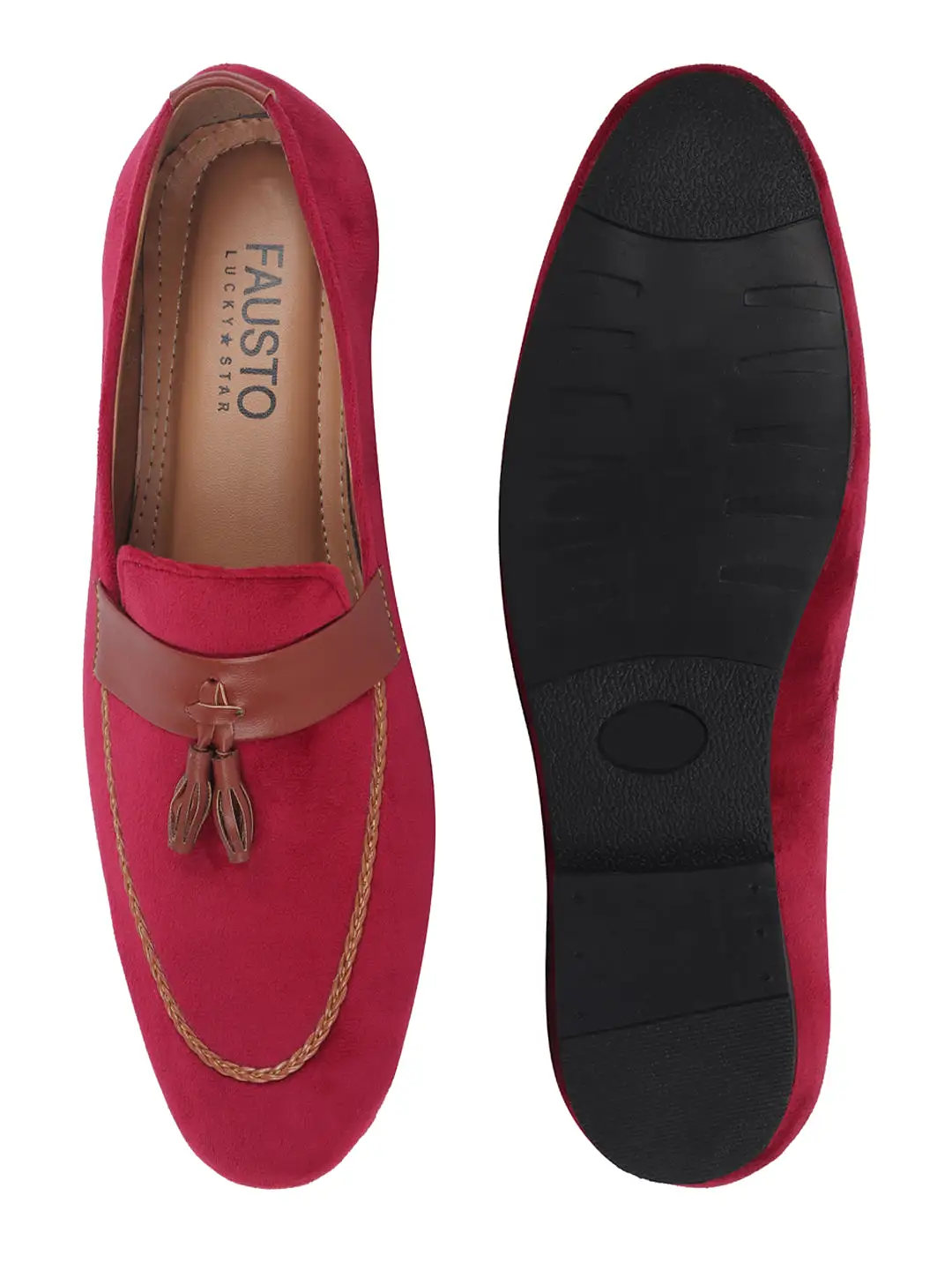 Men Red Casual Velvet Slip-On Loafers