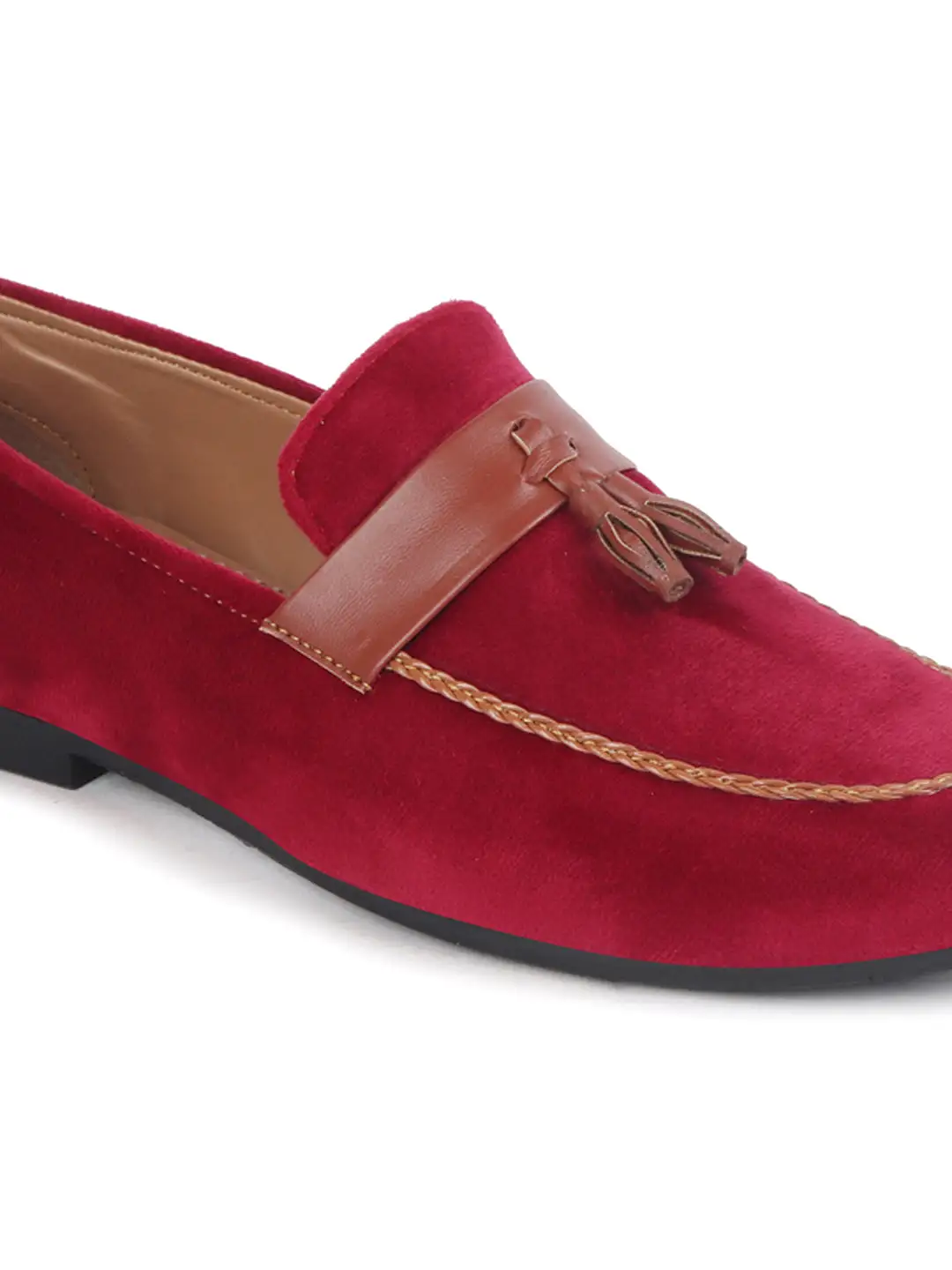 Men Red Casual Velvet Slip-On Loafers