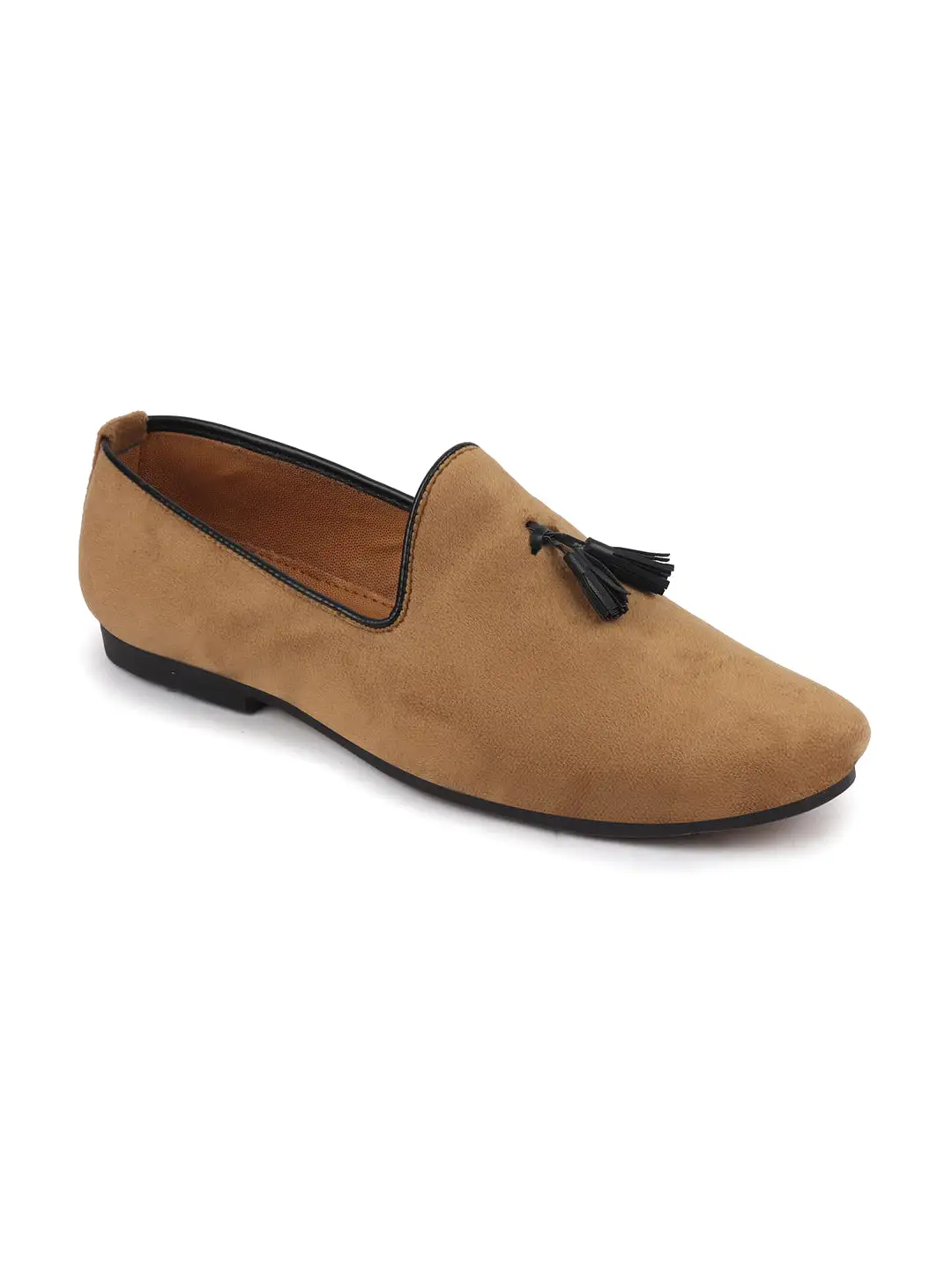 Men Tan Casual Velvet Slip-On Loafers