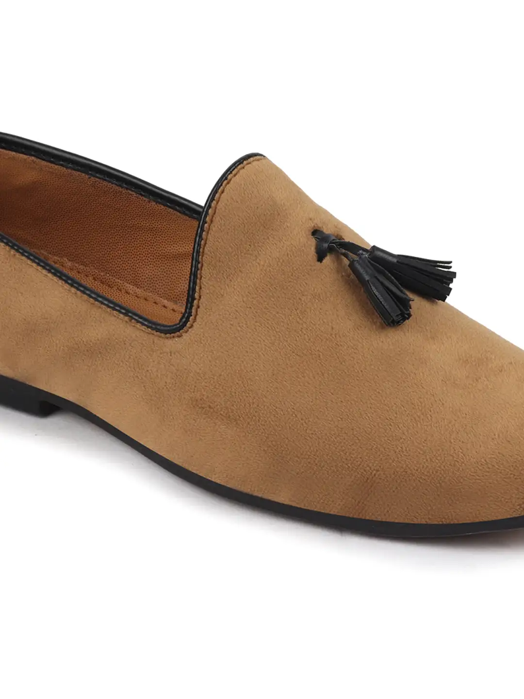 Men Tan Casual Velvet Slip-On Loafers