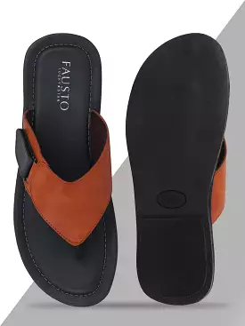 Men Tan Slip On Indoor & Outdoor Slippers With Buckle Strap