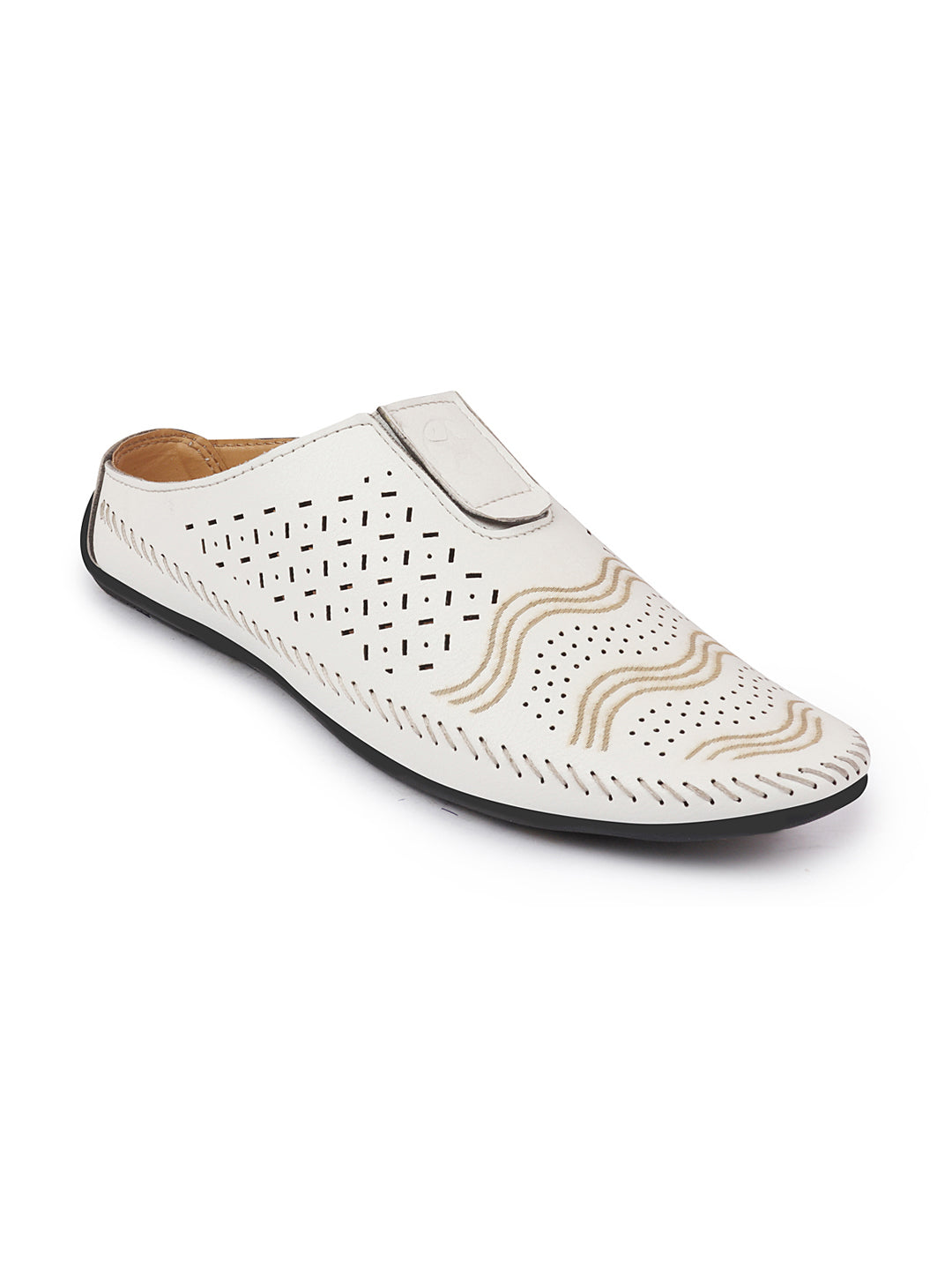 Men White Ethnic Wedding Party Back Open Laser Cut Design Juttis and Mojaris