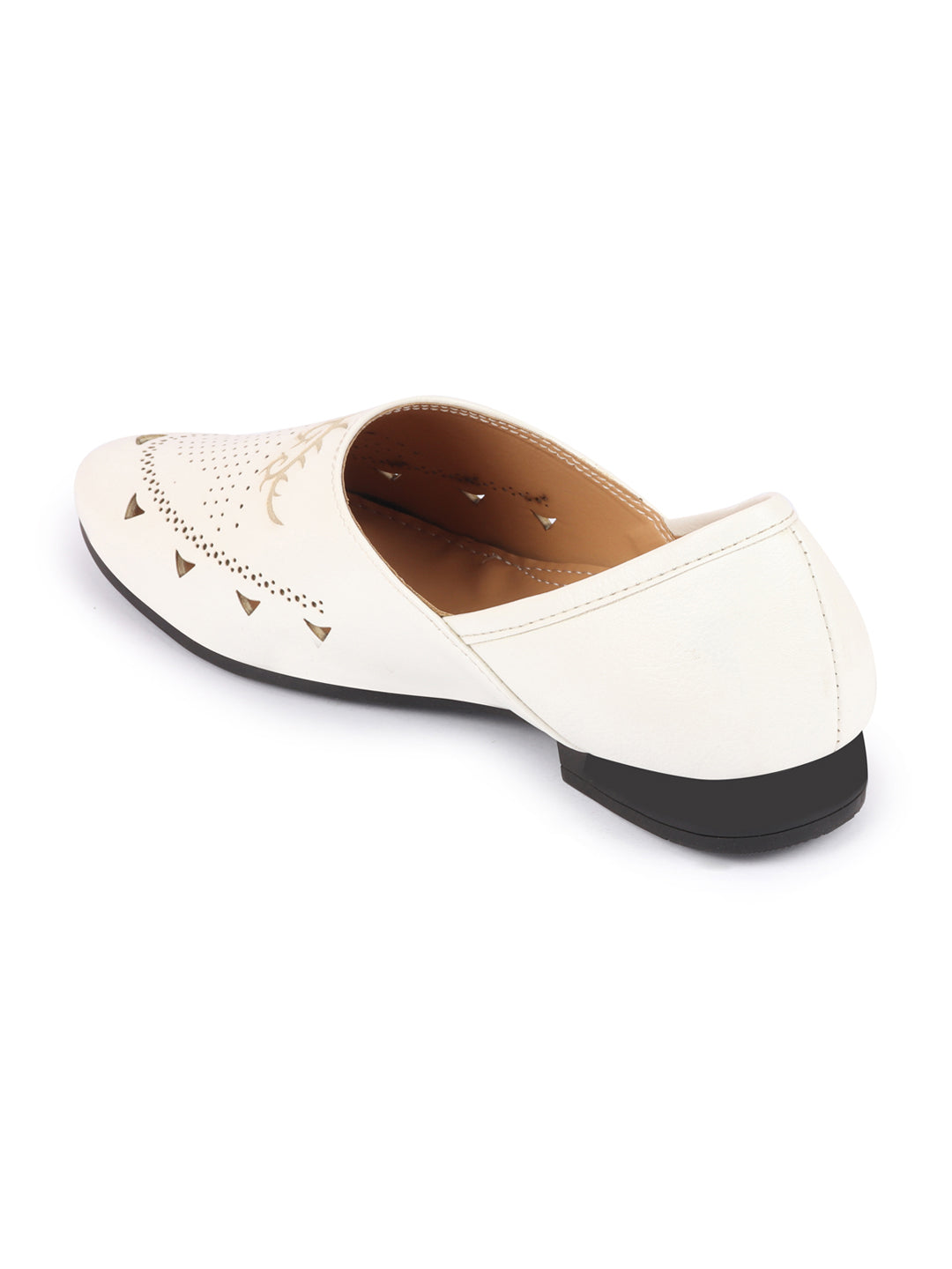 Men White Ethnic Wedding Party Laser Cut Perforated Design Slip On Juttis and Mojaris