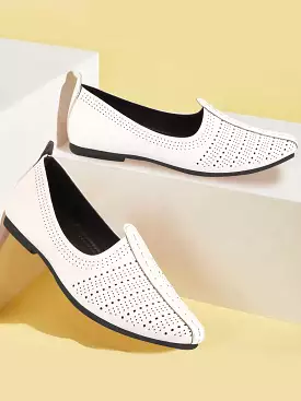 Men White Laser Cut Design Broad Feet Ethnic Slip On Wedding Juttis and Mojaris