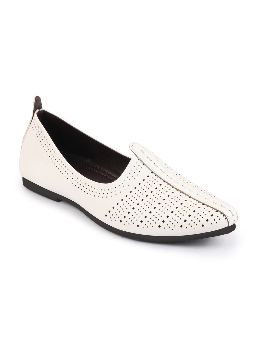 Men White Laser Cut Design Broad Feet Ethnic Slip On Wedding Juttis and Mojaris