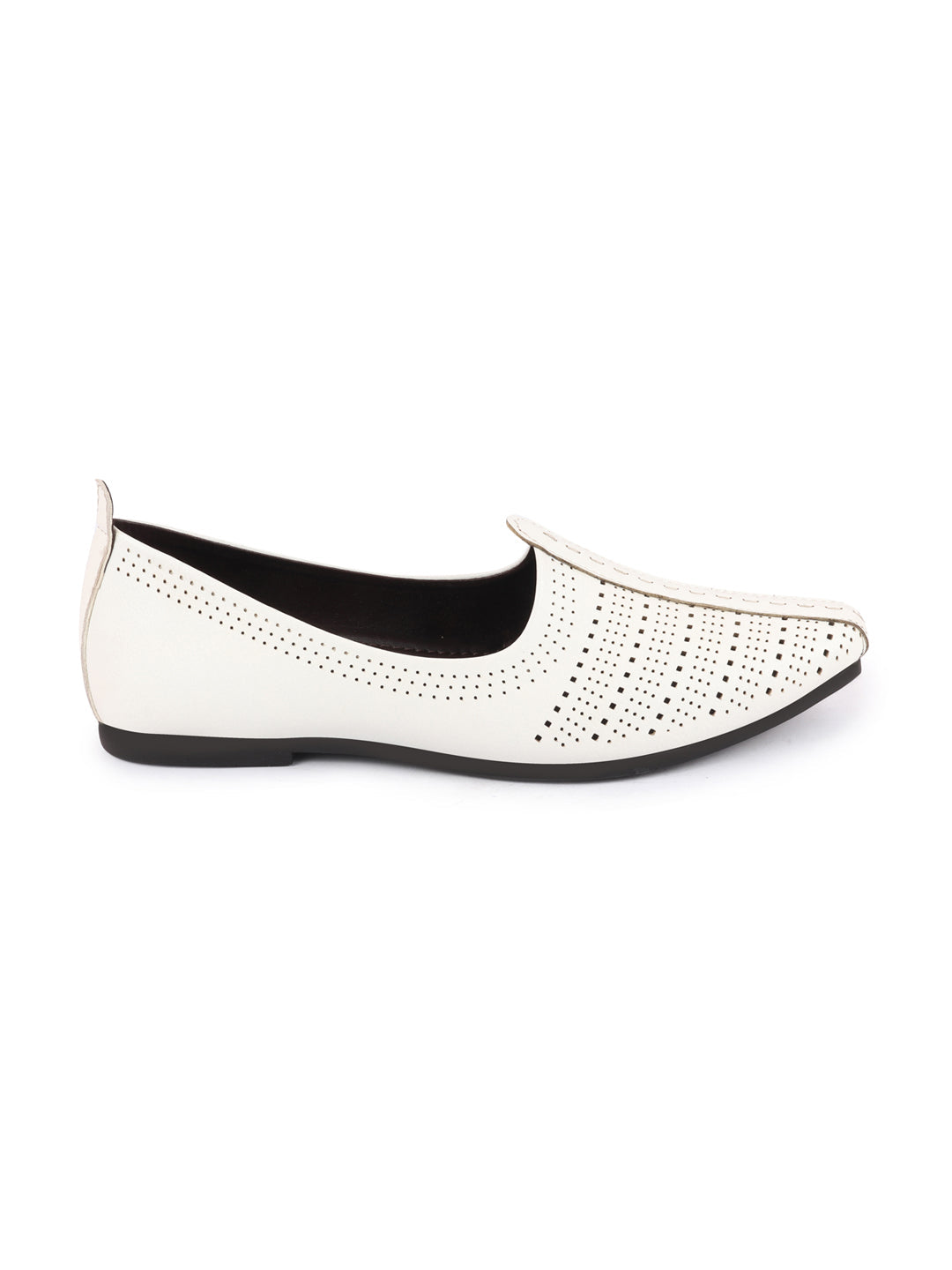 Men White Laser Cut Design Broad Feet Ethnic Slip On Wedding Juttis and Mojaris