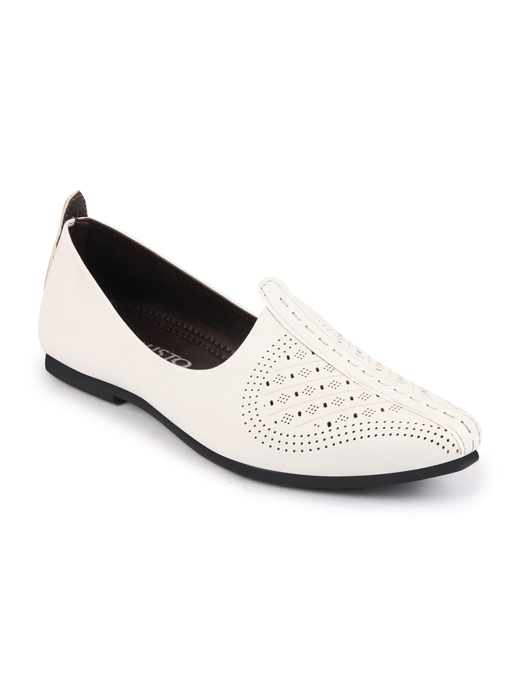 Men White Laser Cut Design Ethnic Slip On Wedding Juttis and Mojaris